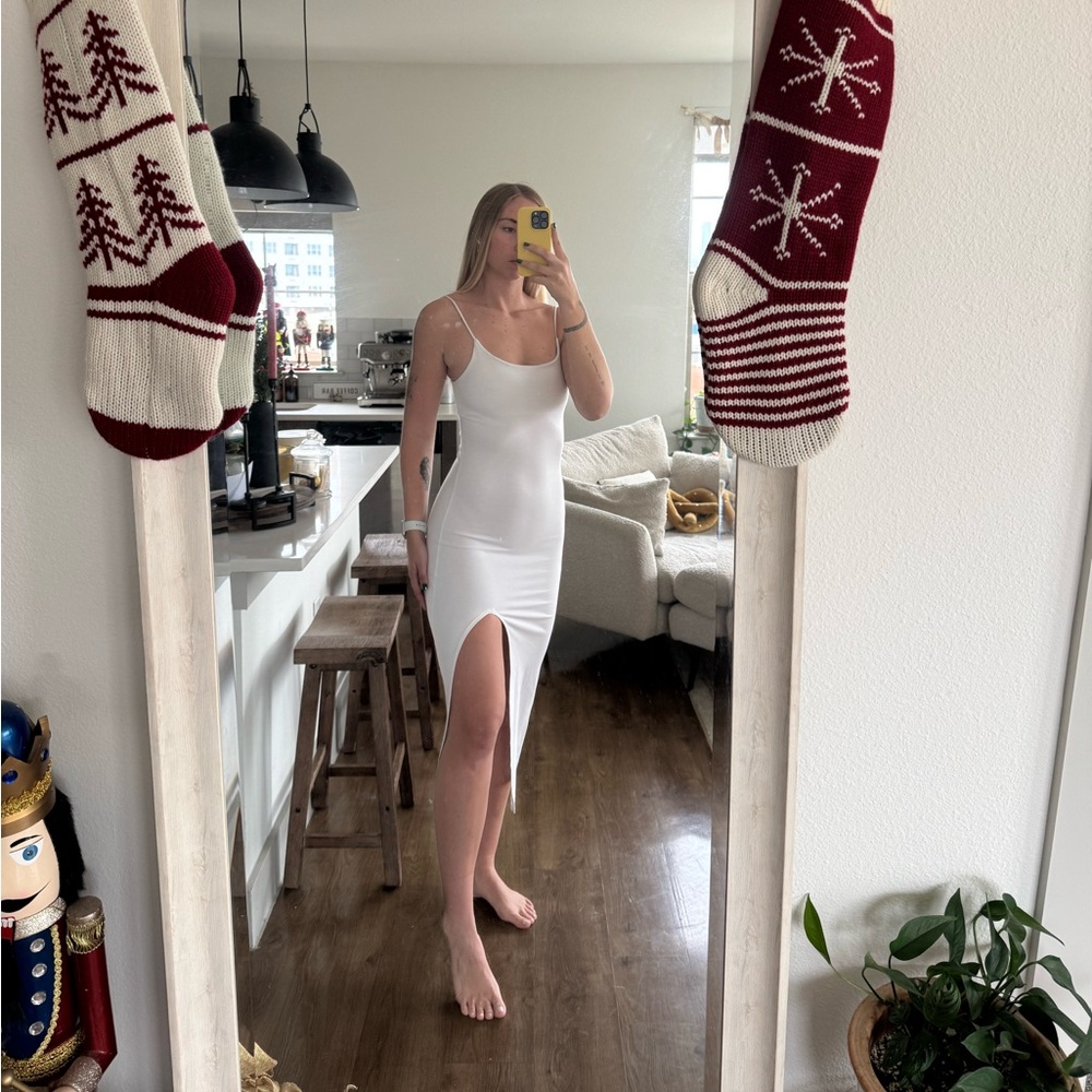 White maxi dress with slit